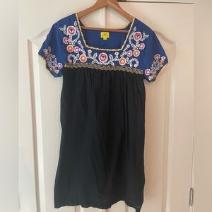 Roberta Roller Rabbit black and Navy embroidered linen dress